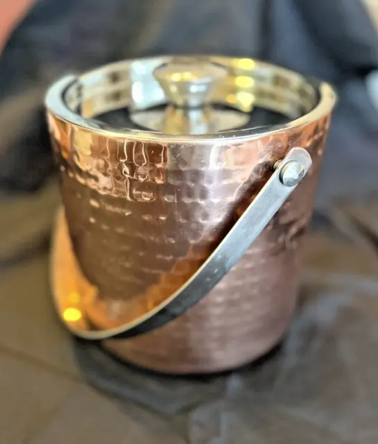 Hammered Copper Plated Ice Bucket w/Lid insulated
