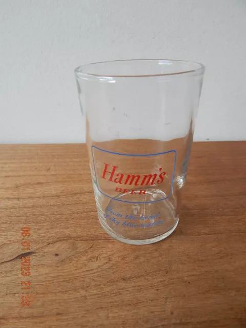 Hamms Beer Glass Smooth Mellow Beer 3-1/2" Tall From Land Of Sky Blue Water