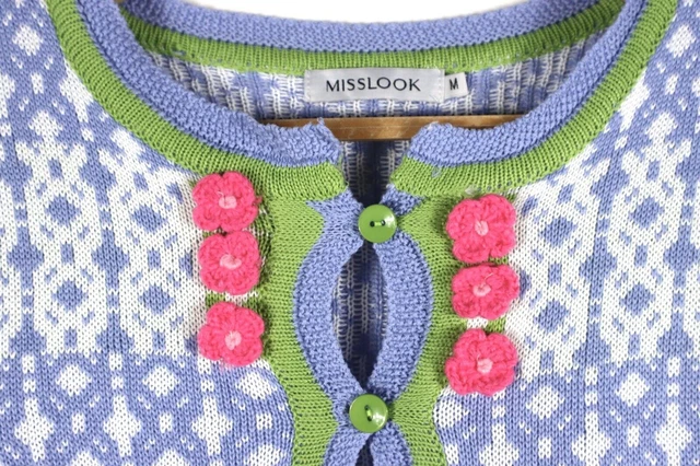 MissLook Cardigan Pull Bouton Femme Multicolore Floral Rayé Coton Sz M 3