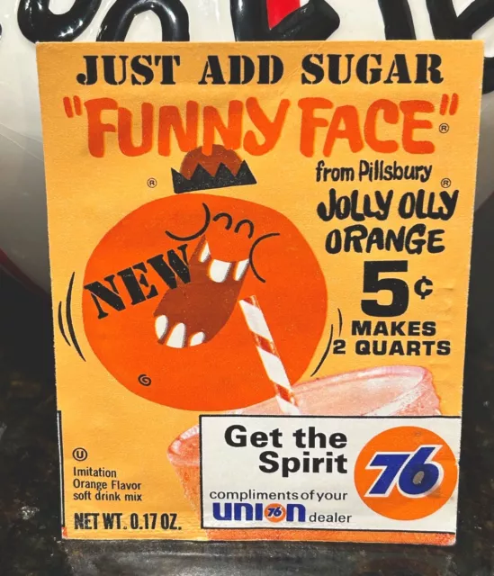 Vintage 1970's JOLLY OLLY ORANGE Pillsbury Funny Face Drink Mix Package Kool Aid