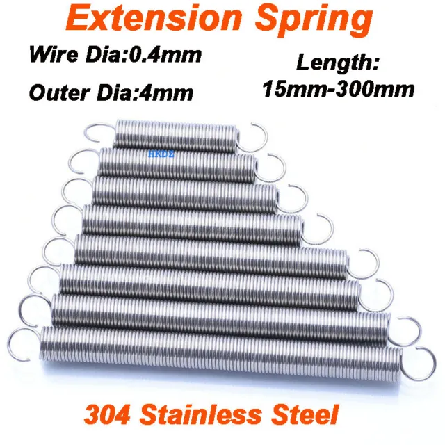 304 Stainless Steel Expansion Tension Extension Spring Hook Ends Wire Dia 0.4mm