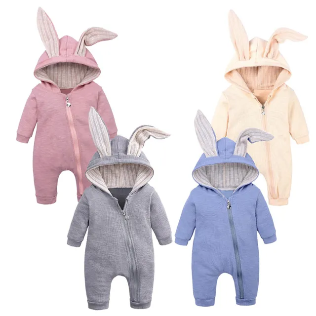 Newborn Baby Boys Girls Bunny Ears Hooded Romper Jumpsuit Outfit Clothes Outfits