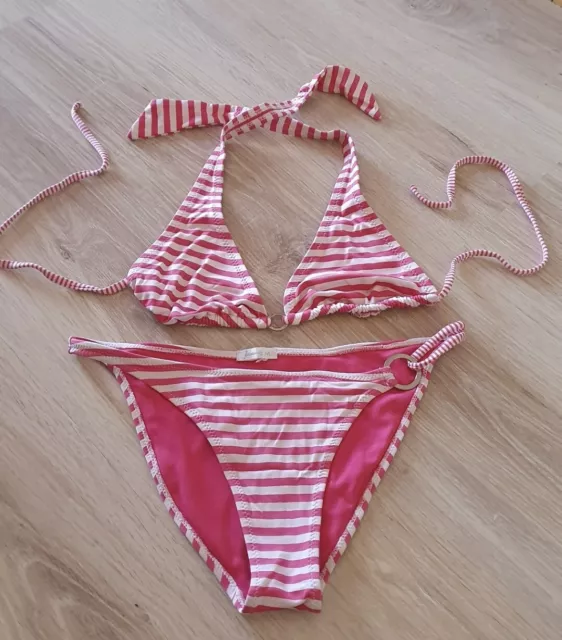 MAILLOT DE BAIN Bikini Stradivarius Ray Rose Et Blanc S EUR 5 90