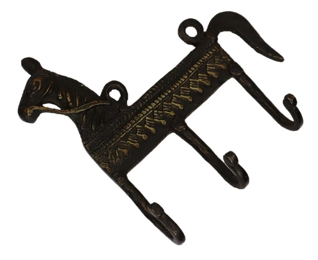 Horse Shape Vintage Antique Style Handmade Brass 3 Hook Wall Hanger Home Décor 2