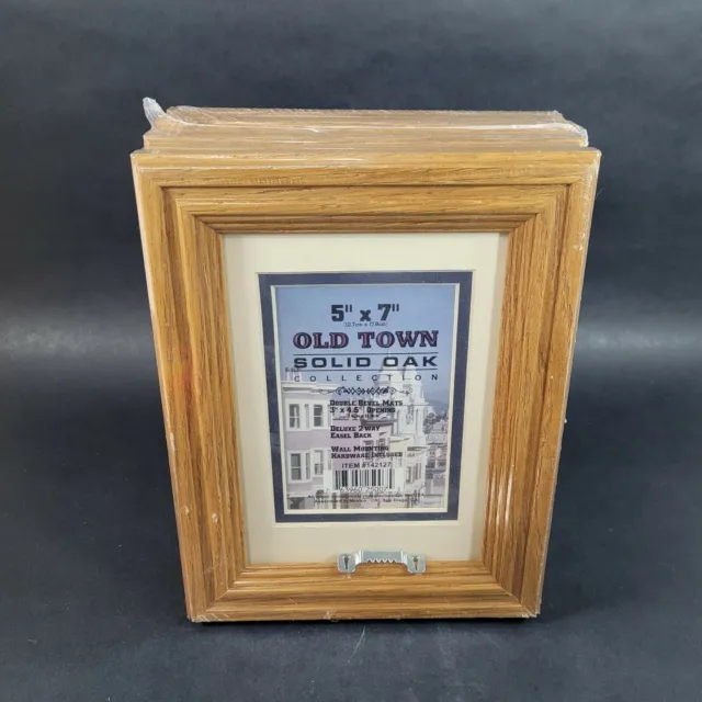 Old Town Solid Oak Picture Frames Double Bevel Mat 5x7 LOT OF 4 NEW Photo Frames