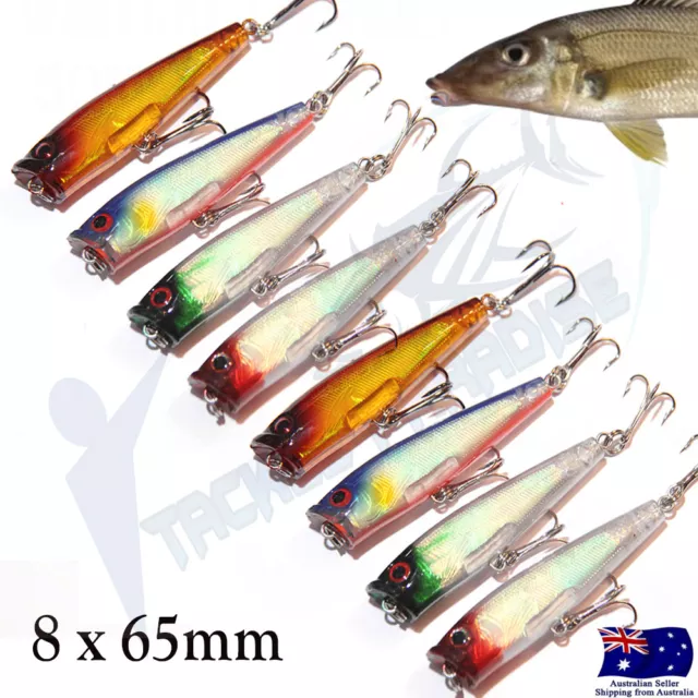 8X Fishing Lures Hardbody 65Mm Whiting Popper  Bream Flathead Poppers Topwater