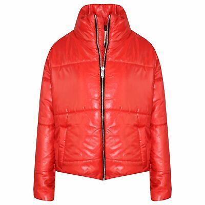 Kids Girls Wetlook Cropped Red Jacket Padded Quilted Puffer Jackets Coat