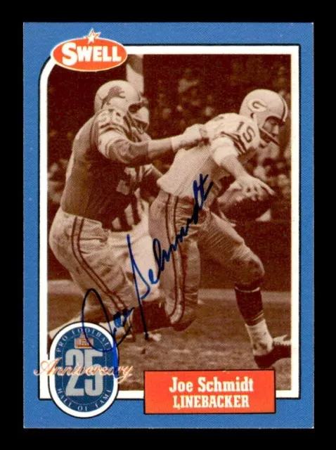 Joe Schmidt Hard Signed 1988 Swell Pro Football Hall Of Fame #107 - Lions Auto