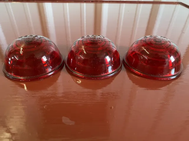 VINTAGE 1930 's 1940 's DO-RAY RED GLASS MARKER CAB LIGHT LENS LOT (3)