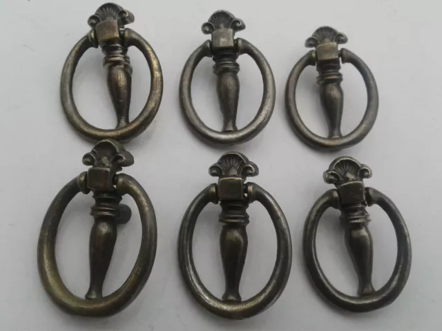 6 Vintage /Antique Drop Ring Drawer Pull Door Dresser Handle Furniture Hardware