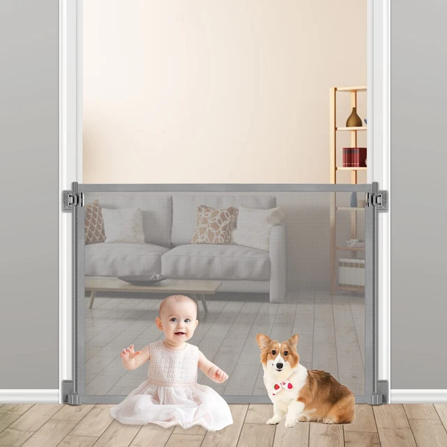 Tornillo de soporte de malla para bebés para escaleras enrollable manualmente puertas para perros para la casa