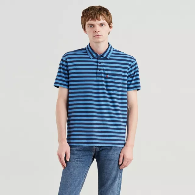 LEVI'S MEN'S CLASSIC Striped Pocket Polo Shirt Cotton Short Sleeve Blue ...