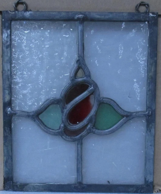 OLD ENGLISH STAINED GLASS WINDOW Unframed w Hooks Abstract Floral 6.5" x 8.25"