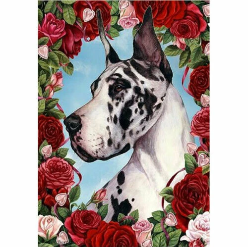 Roses Garden Flag - Harlequin Great Dane