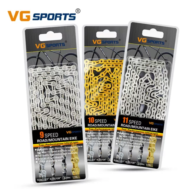 Bicycle Chain VG Sports 8/9/10/11 Speed MTB Road Bike Half Hollow Chain Gold