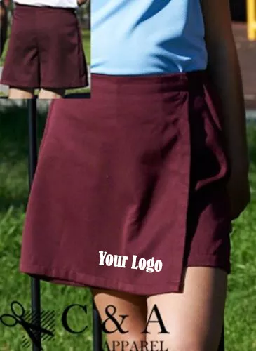 Kids Girls School Sports Skort Skirt W/ Zip Pocket & one Custom Embroidery Logo