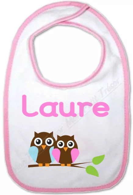 Bavoir Bébé Rose Hibou Chouette avec Prénom Personnalisé