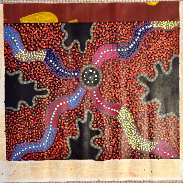 Original Australian Aboriginal Art - Acrylic on canvas - Unstretched - 46 x 37cm