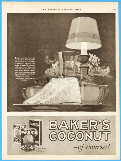 1921 Franklin Baker Co Philadelphia Coconut Cake 1920's Kitchen Wall Decor Ad