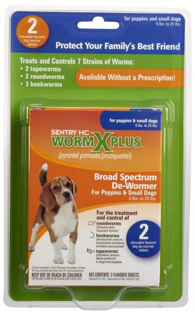 Sentry HC WormX Plus 7 Way De-Wormer For Small Dog, 2 Chewable Tablets