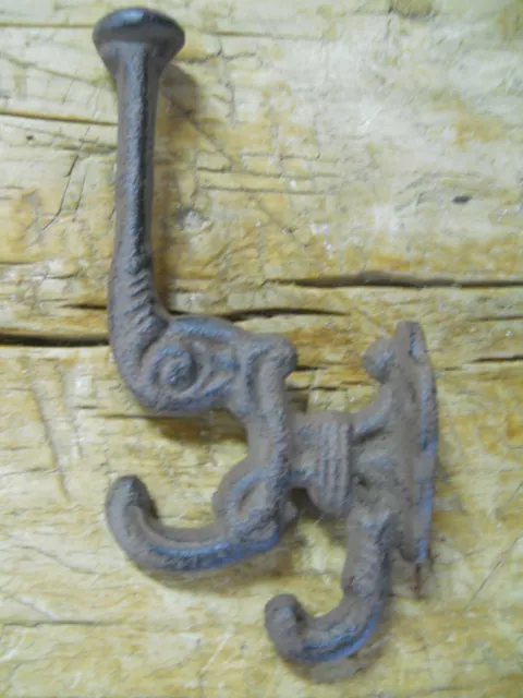 6 Cast Iron BROWN Victorian Style Coat Hooks Hat Hook Rack Hall Tree Restoration