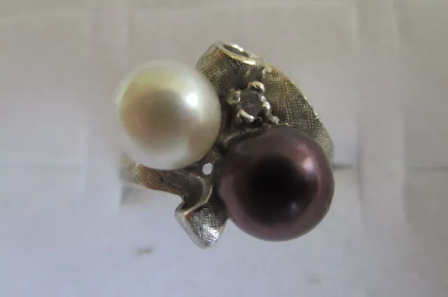 14K White Gold Purple White Pearl 7-7.5 mm Diamond Ring 4.8 grams Size 5.5-5.75