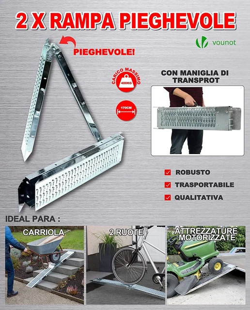 Rampa Pieghevole Rampe Di Carico 400Kg Max per Moto Quad 160 X 22,5 X 4,5 Cm