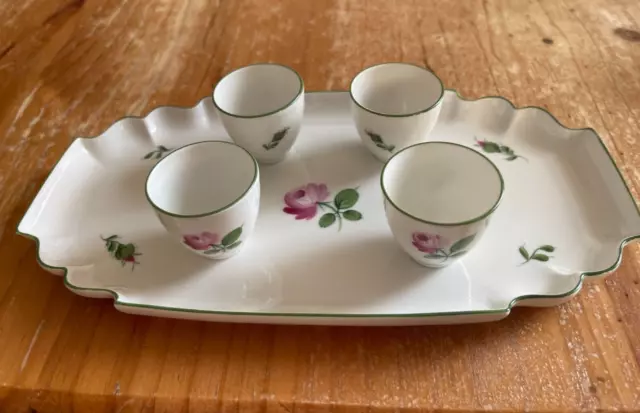 Augarten Wien Vienna Porcelain Tray Viennese Rose w/ 4 shot cup