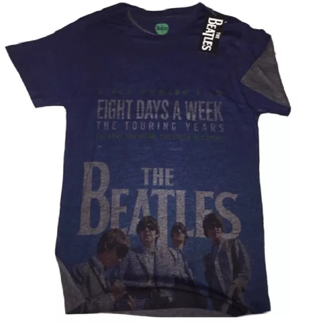 Beatles Men's T-Shirt 8 Days A Week Movie Poster Sublimated Grey/Navy Blue NWT