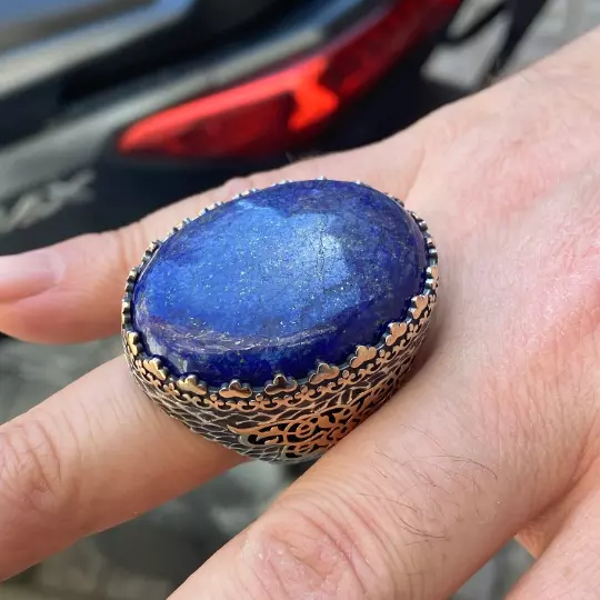 Natural Large Lapis Lazuli Stone Ring , Blue Lapis Ring , Silver Handmade Large
