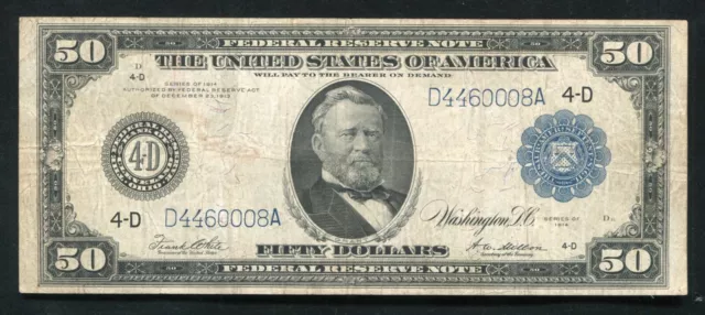 FR. 1039a 1914 $50 FIFTY DOLLARS FRN FEDERAL RESERVE NOTE CLEVELAND,OH VERY FINE
