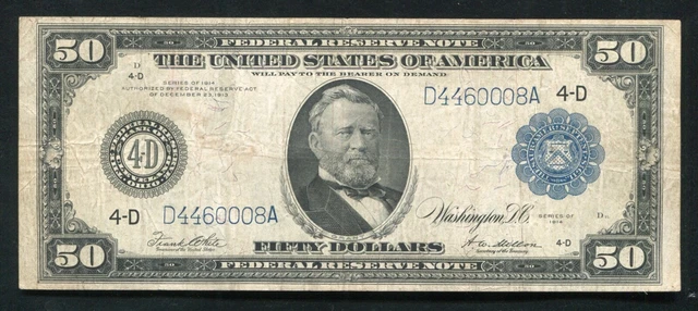 FR. 1039a 1914 $50 FIFTY DOLLARS FRN FEDERAL RESERVE NOTE CLEVELAND,OH VERY FINE FR. 1039a 1914 $50 FIFTY DOLLARS FRN FEDERAL RESERVE NOTE CLEVELAND,OH VERY FINE
