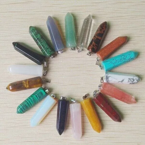 Natural Stone Hexagonal Pillar Point Pendants Charms Teardrop 12pcs Wholesale