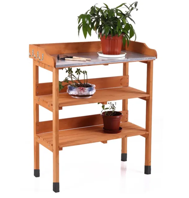 Wooden and Steel Potting Planting Table Garden Bench Station Storage Shelves
