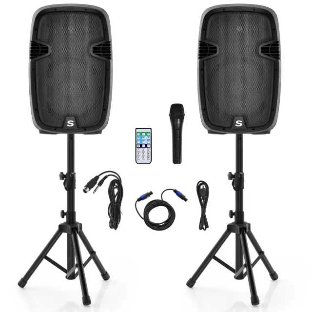 12" Dual 2-Way 2000 W Powered PA Speaker System Portable DJ Speaker w/