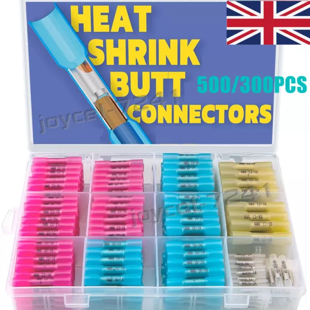 100/500Pcs Electrical Wire Connectors Insulated Heat Shrink Butt Crimp Terminals