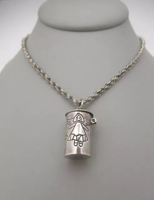 925 Sterling Silver Wishes Angels Prayer Box Pendant Necklace 18" Rope Chain