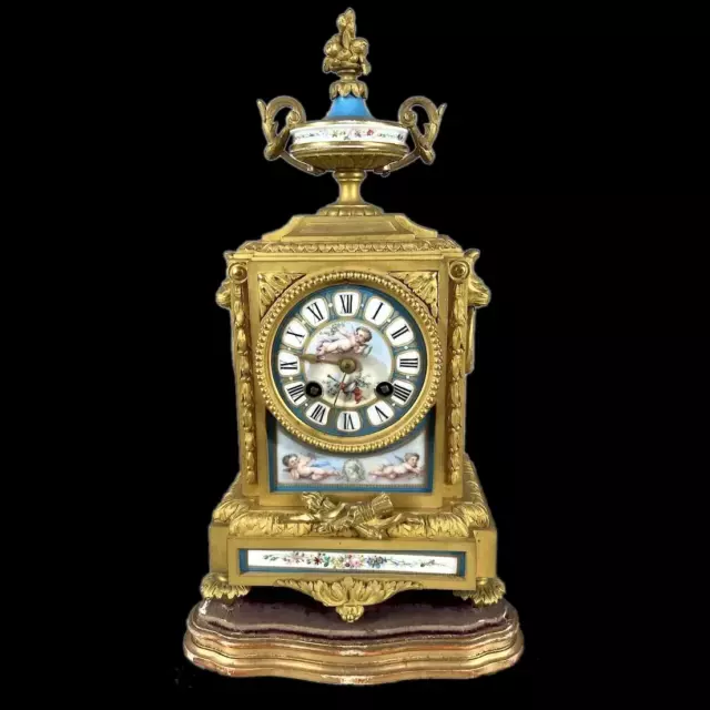 19th Century Louis XVI Ormolu Table Clock with Sevres Porcelain Accents