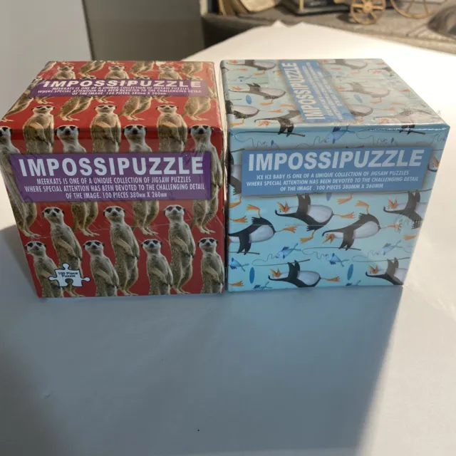 2 New Impossipuzzles Funtime 100 Piece Jigsaw Puzzles Meerkats and Penguins zad