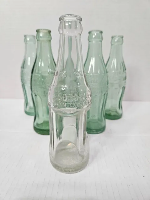 Six 1920's to 40's 6 oz COCA COLA Bottles Flat Side w/6 Stars Soda Water NICE