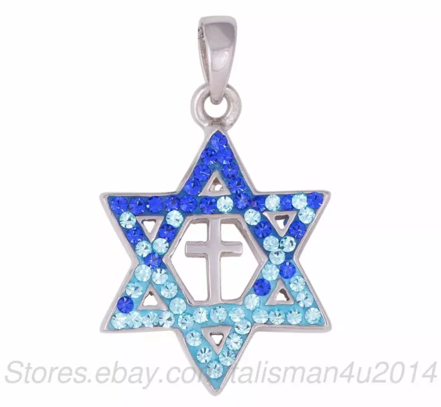 925 Sterling Silver Messianic Star Of David with Cross Pendant + Chain Necklace