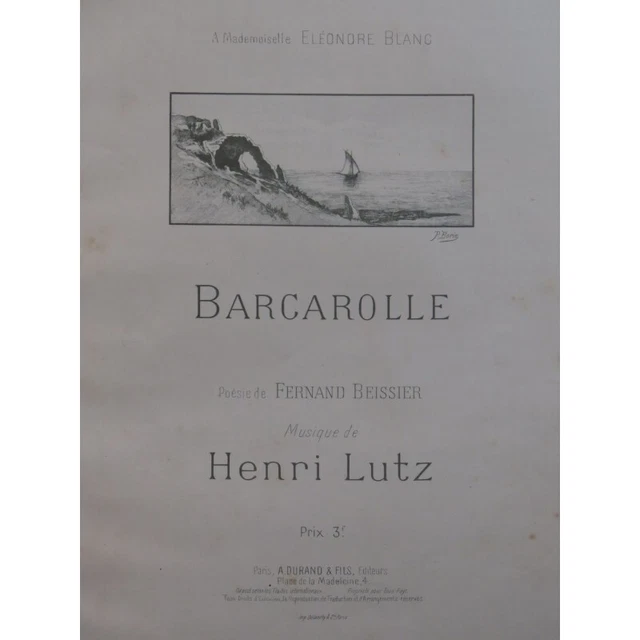 LUTZ Henri Barcarolle Chant Piano ca1895