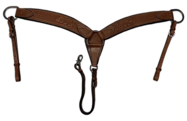 Heavy Duty Waffle Floral Tooled Brown Horse Breast Tack Collar Saddle Harness