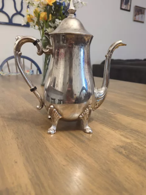 Vintage Sheridan Silver on Copper Teapot Coffee Footed 9.5" Vintage