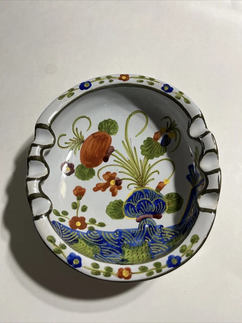 majolica Deruta italian pottery handmade And Painted Floral Ashtray Vintage