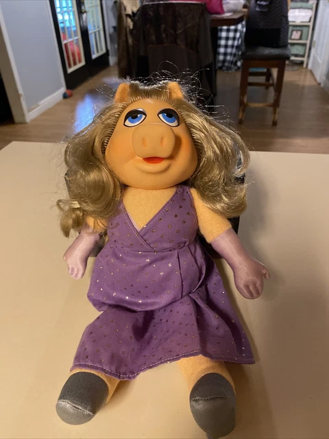 Vintage Miss Piggy Plush Doll Fisher Price Jim Henson's Muppets Purple Dress ‘80