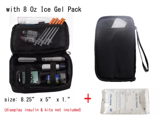 Sac refroidisseur organisateur diabétique - pour insuline et kits d'approvisionnement, avec 2x pack de glace - noir