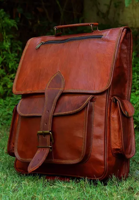 Mens Vintage Genuine Leather Laptop Backpack Rucksack Messenger Bag Satchel NEW