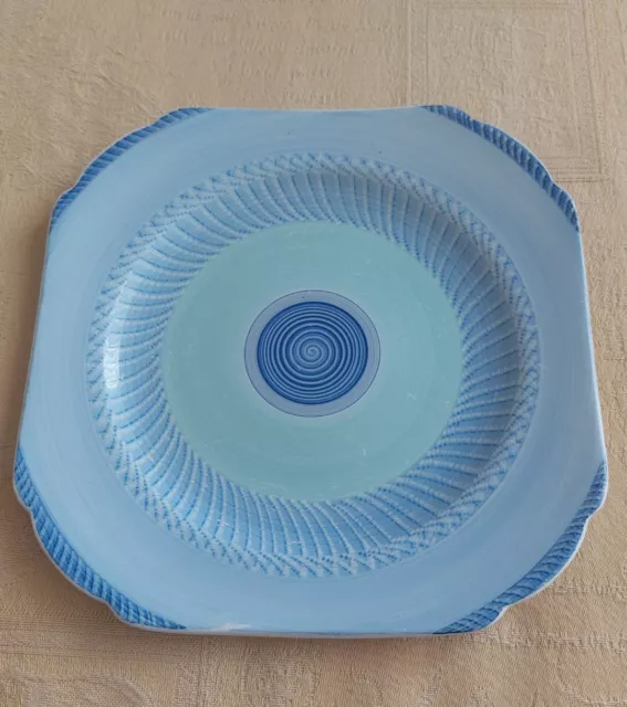 Shelley Art Deco Blue Swirl Harmony Cake Plate 1930s 8 inch stunning