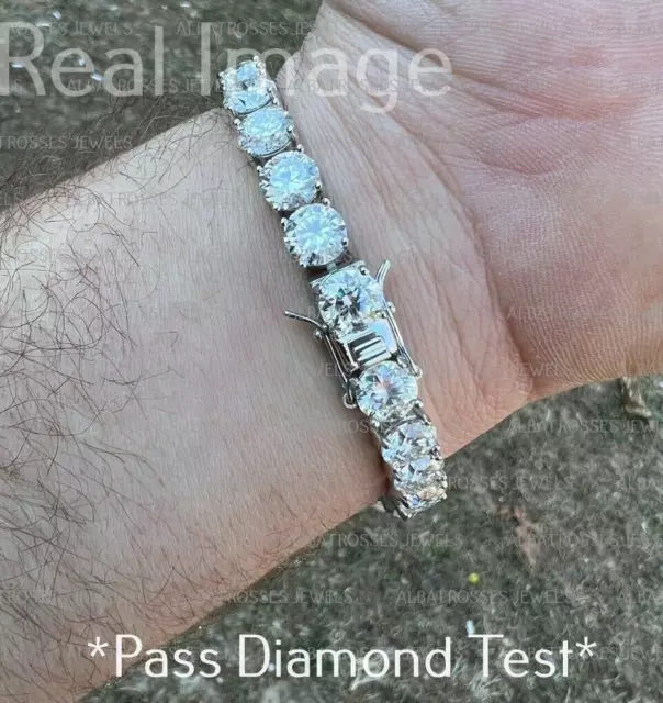 BIG Stone 8mm 44-52ct Real MOISSANITE Tennis Bracelet Pass Diamond Test GoldOver